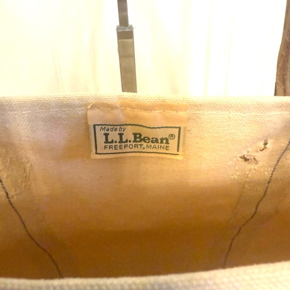 Vintage 80's LL Bean Factory Store Boat & Tote Leather Handle Bag Striped Purple - Picture 6 of 13